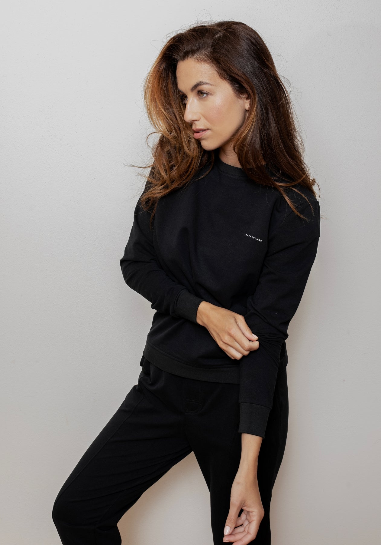 Dámska mikina bez kapucne z biobavlny Black brushed - regular update