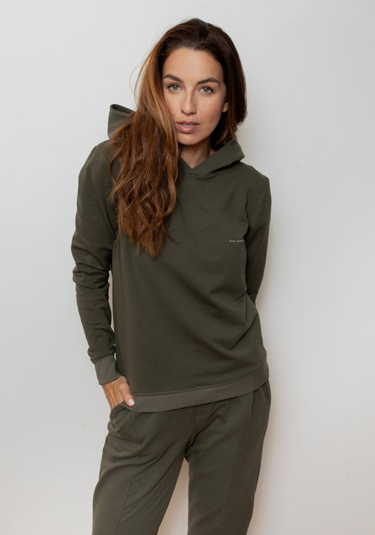 Women hoodie organic cotton Moss green brushed - regular update