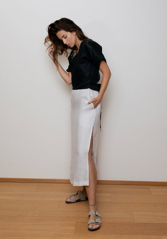 Dámský lněný zavinovací top regular - Black