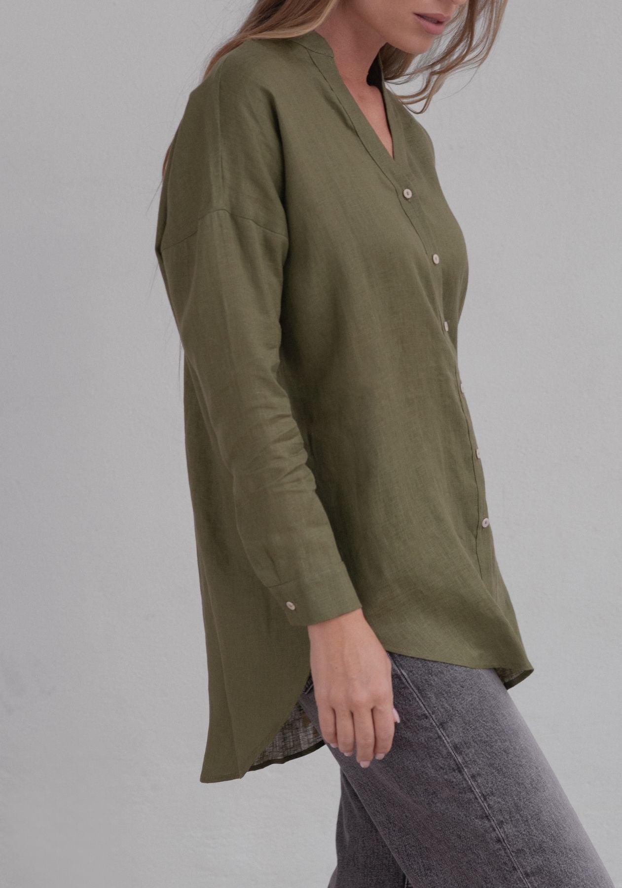 Women linen shirt Moss green