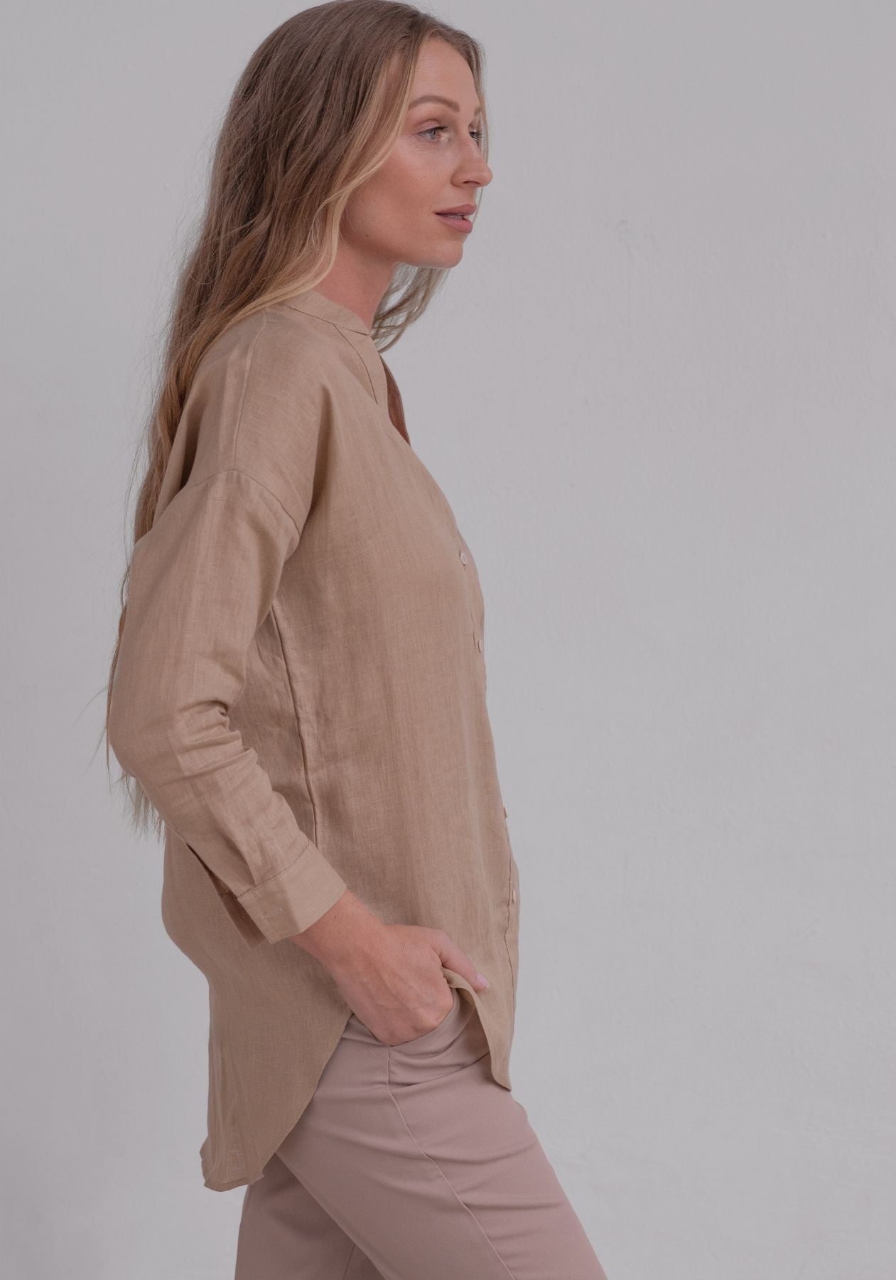 Dámska ľanová košeľa loose fit Beige natural