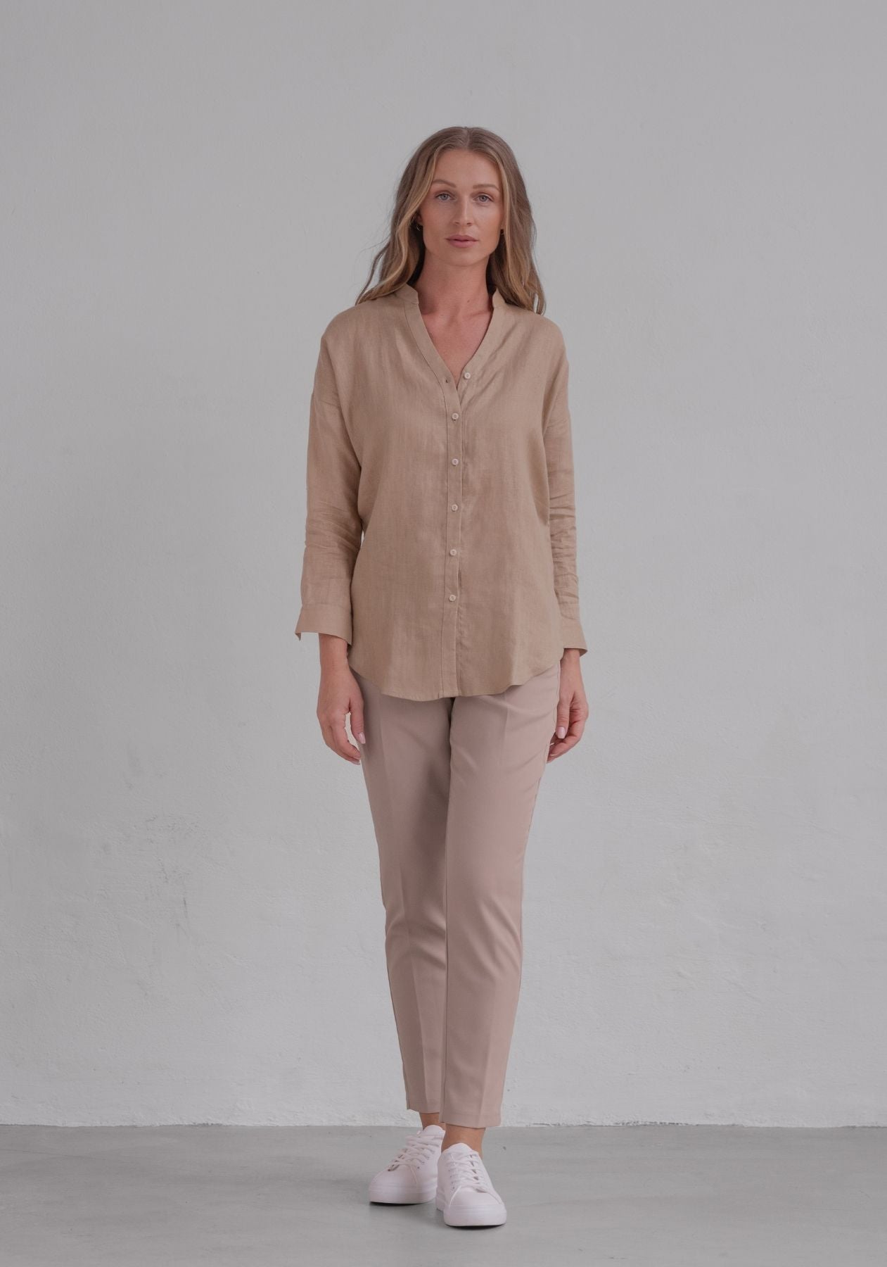 Dámska ľanová košeľa loose fit Beige natural