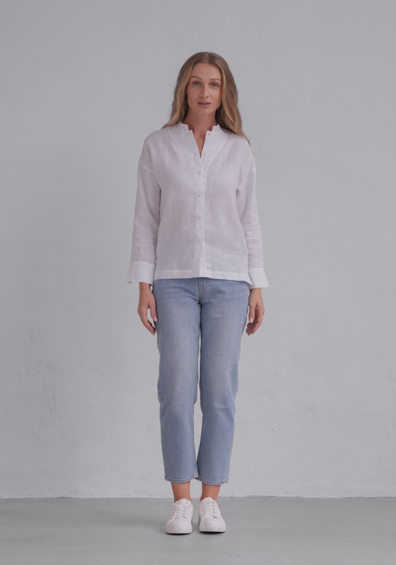 Women linen shirt regular fit White