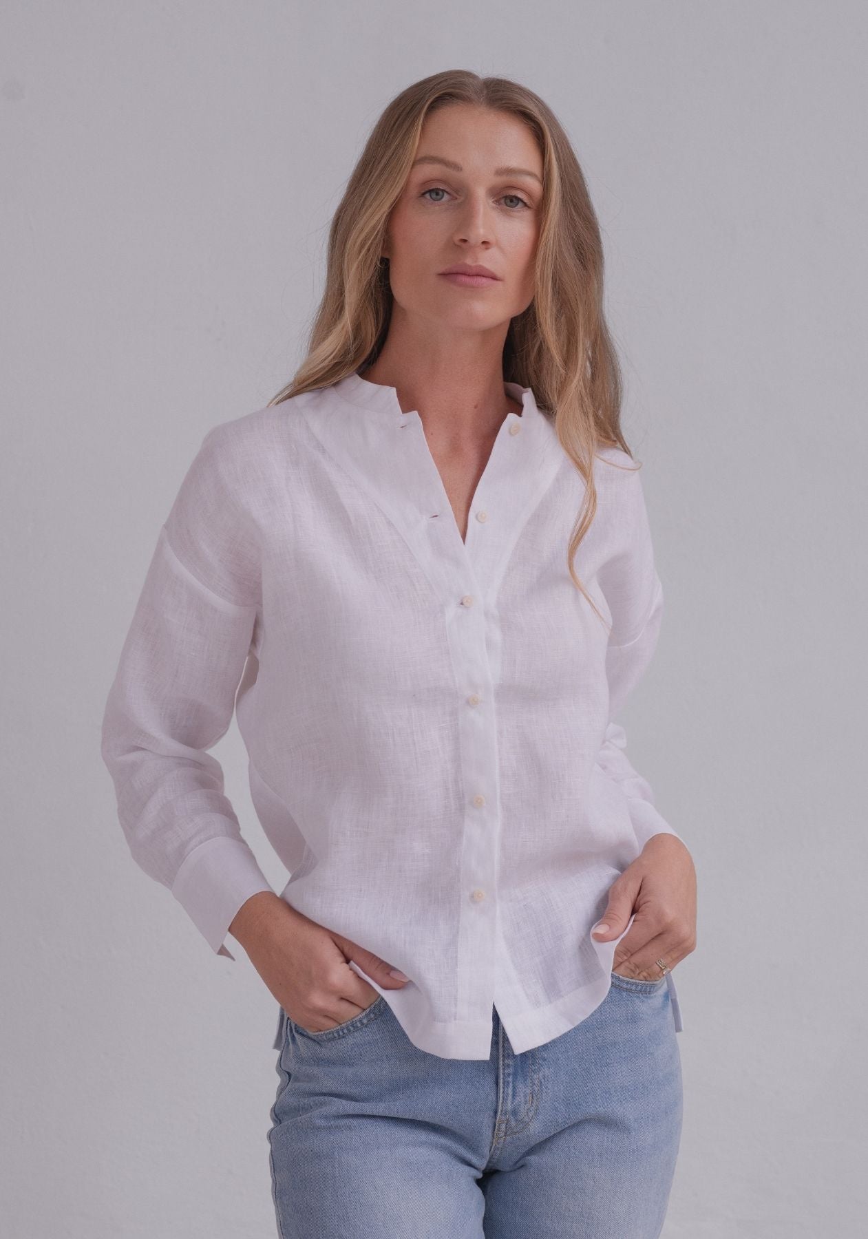 Women linen shirt regular fit White