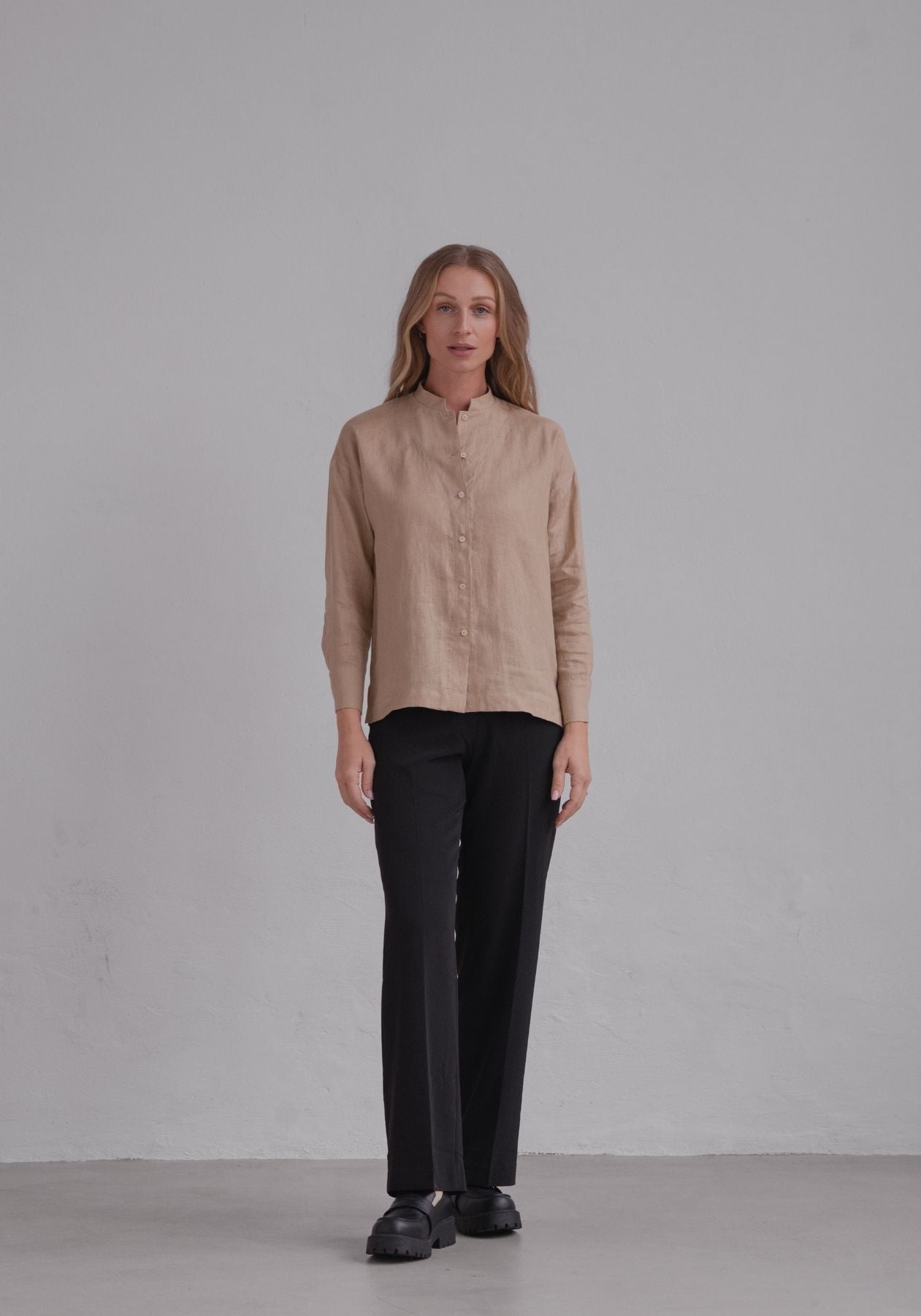 Women linen shirt regular fit Beige natural