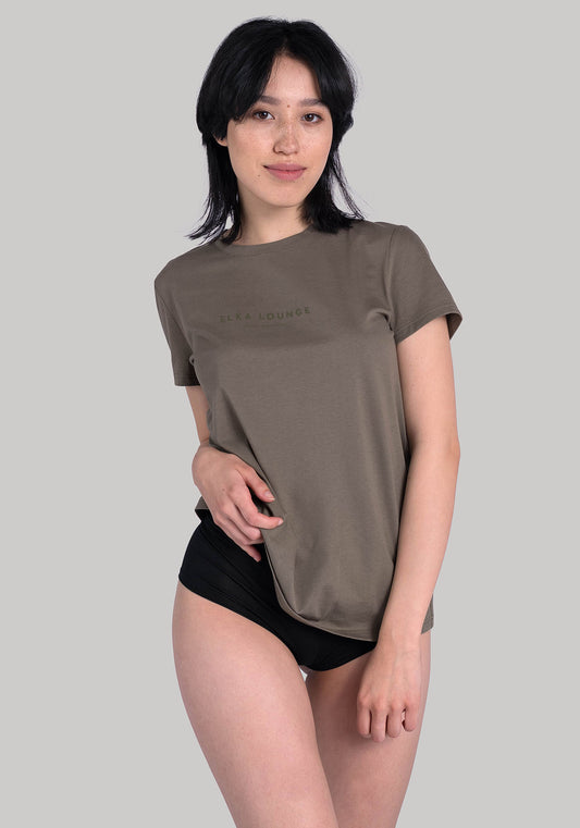 Women t-shirt organic cotton Burnt olive tone-in-tone - ethically made Minimalist - regular