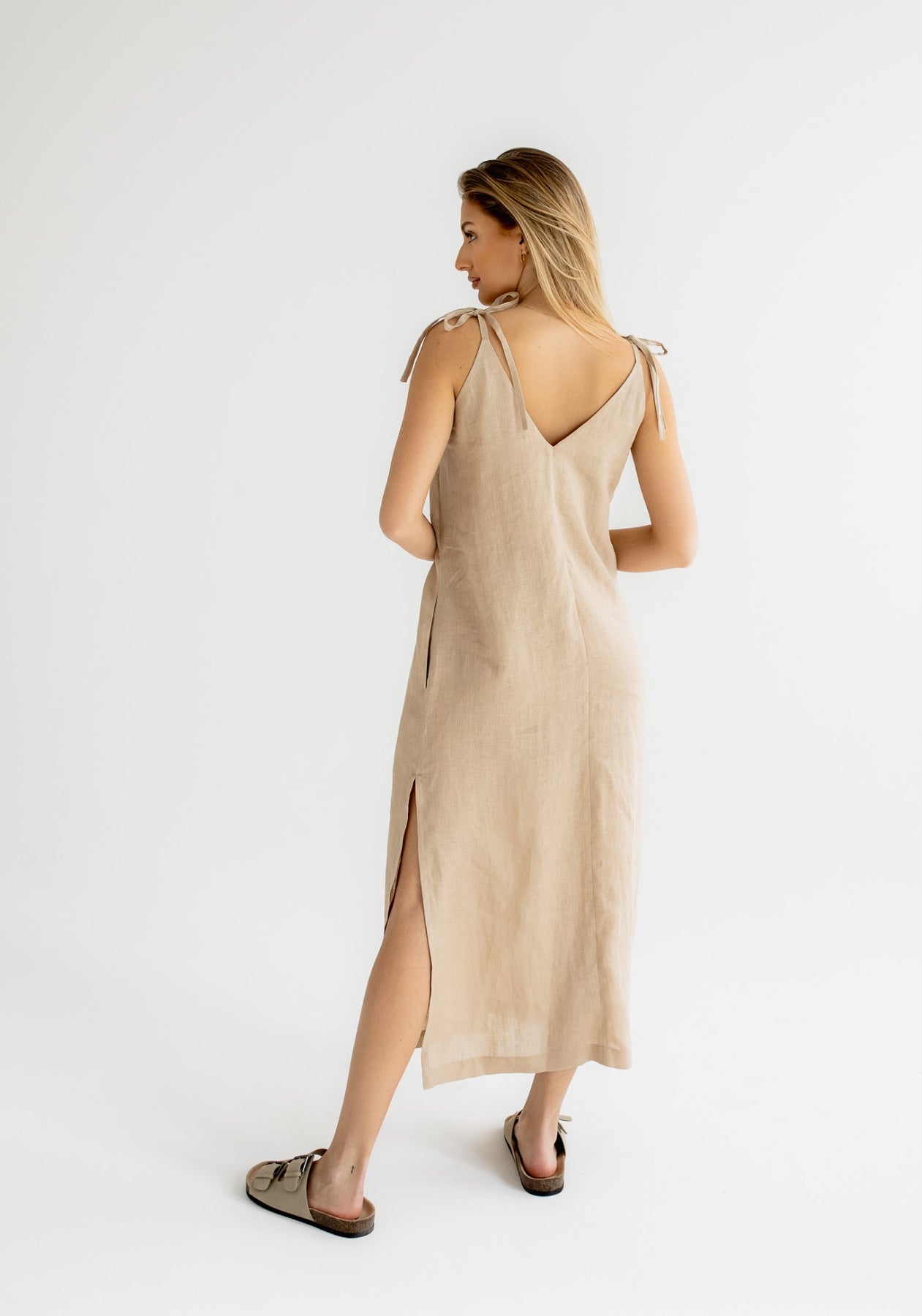 Dámské lněné šaty long loose fit Beige natural