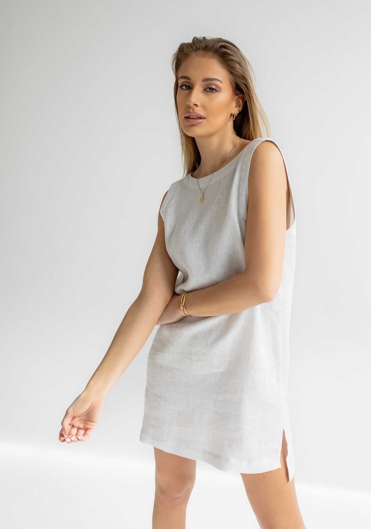 Dámské lněné šaty short regular fit Pearl gray