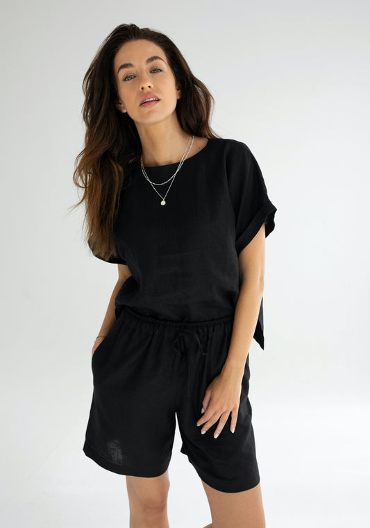 Lniany top damski  - loose fit
