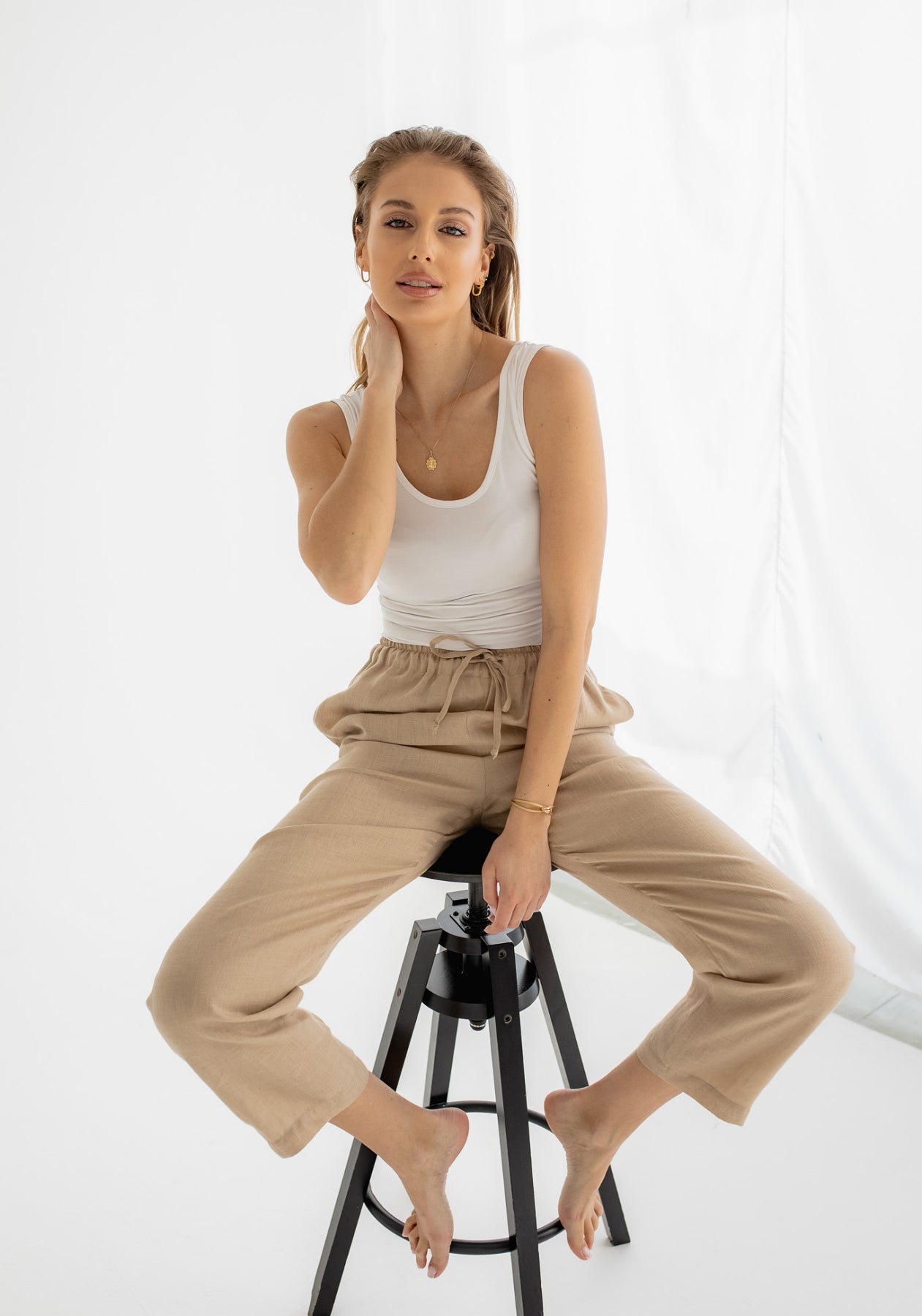 Women linen pants Beige natural