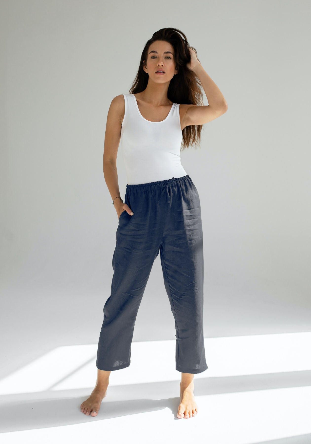 Women linen pants Deep blue