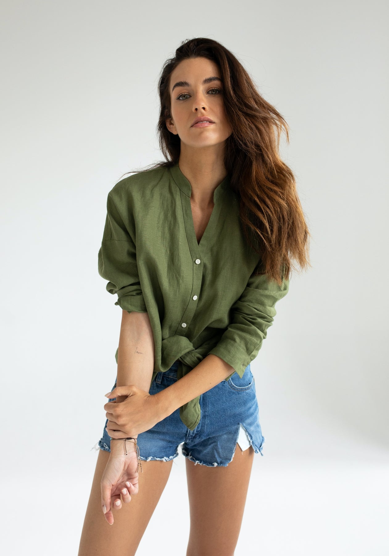 Women linen shirt Moss green