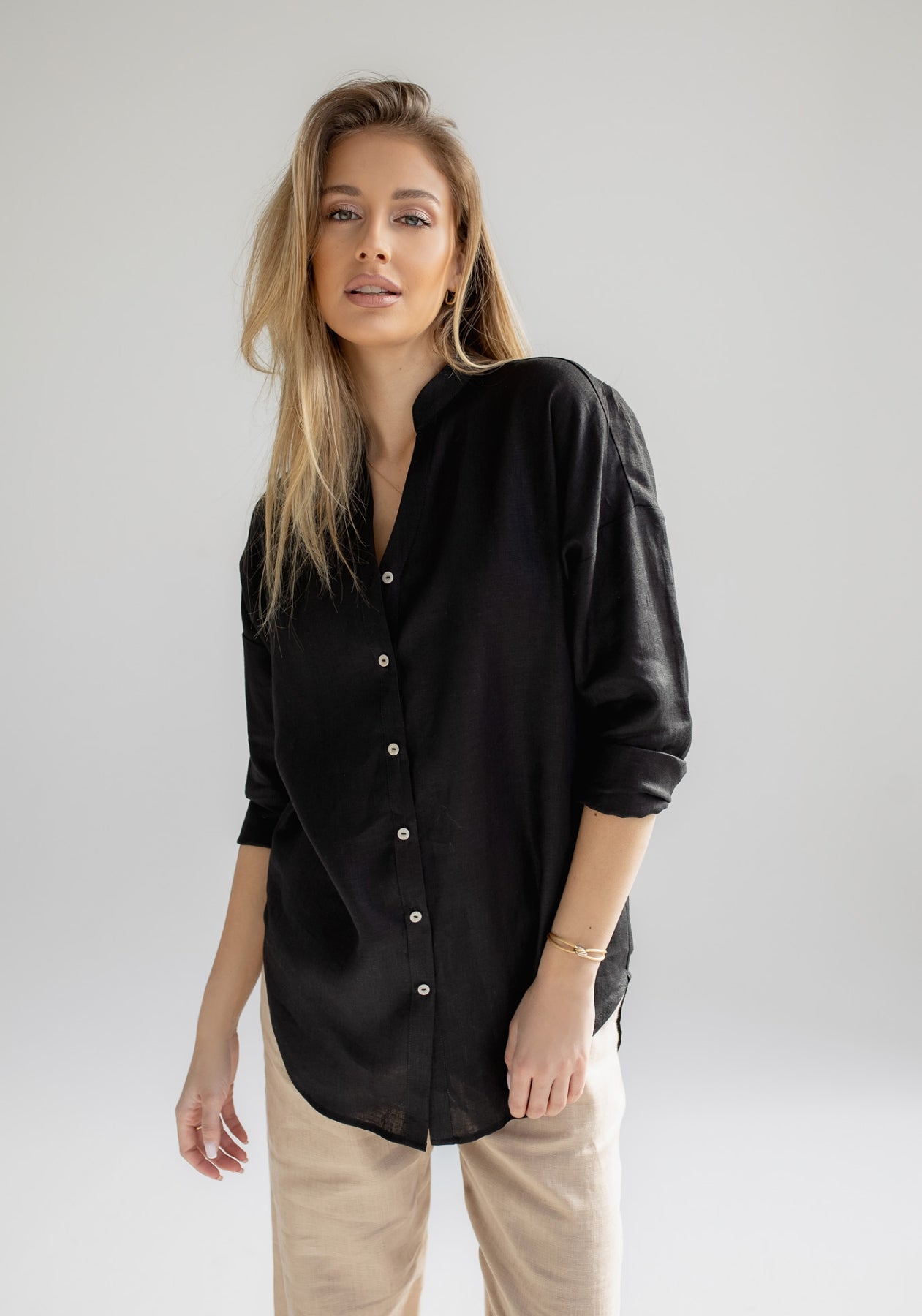 Women linen shirt loose fit Black