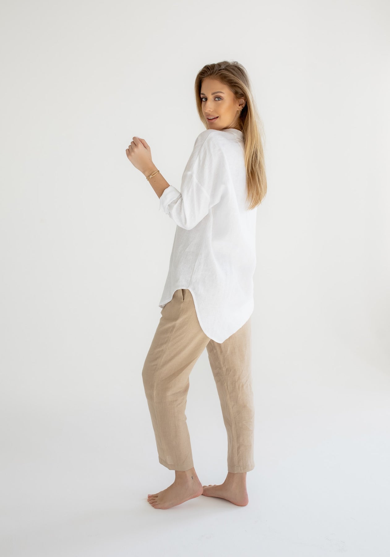 Women linen shirt loose fit White