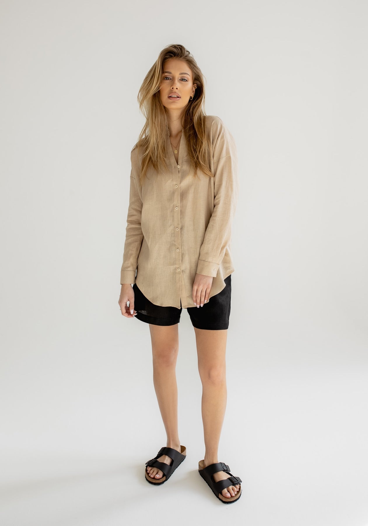 Women linen shirt loose fit Beige natural