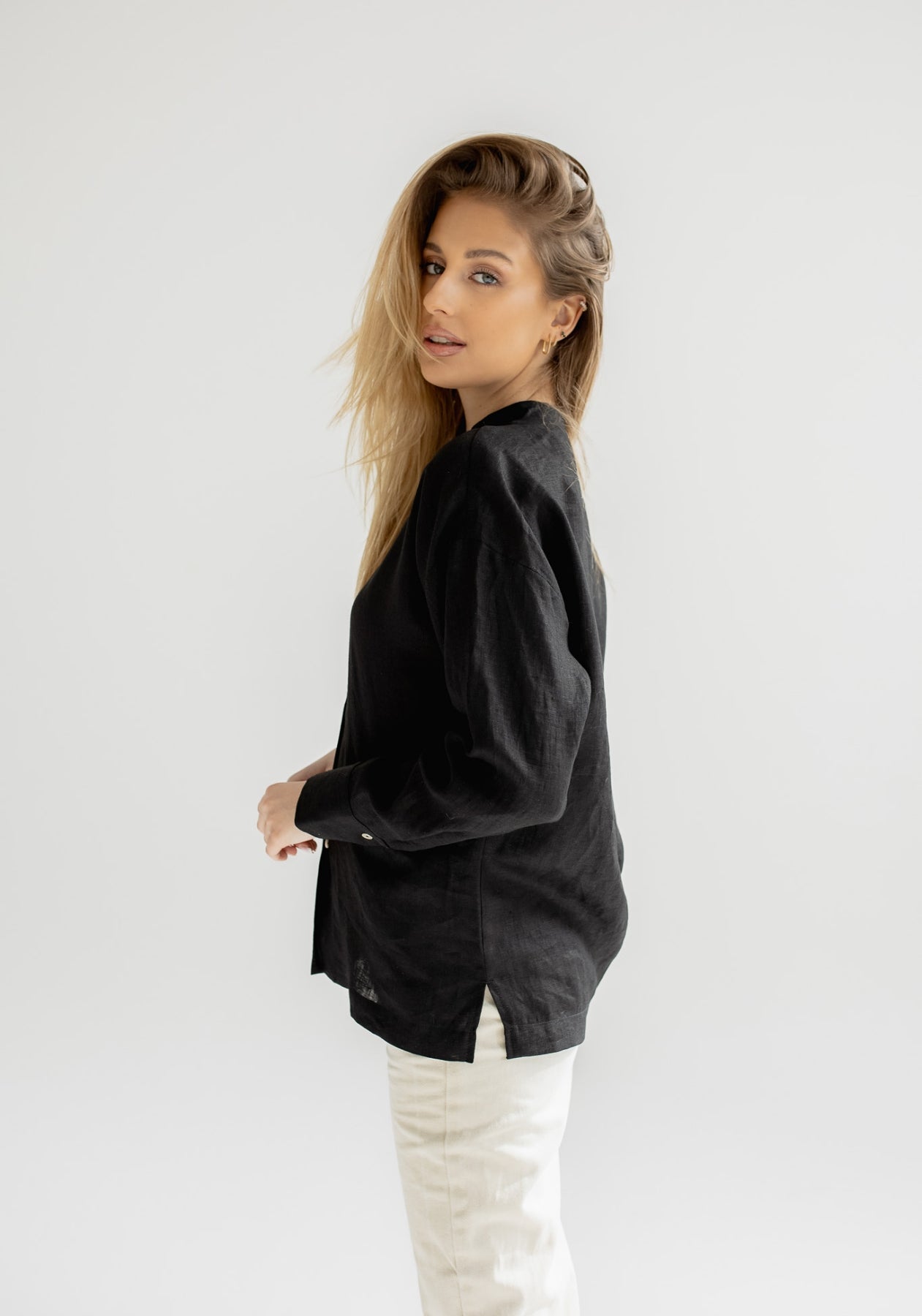 Women linen shirt regular fit Black