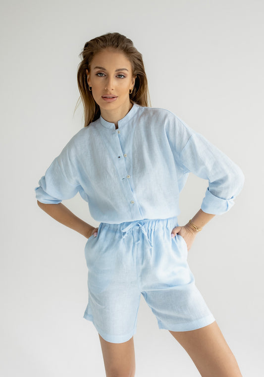 Women linen shirt regular fit Light blue