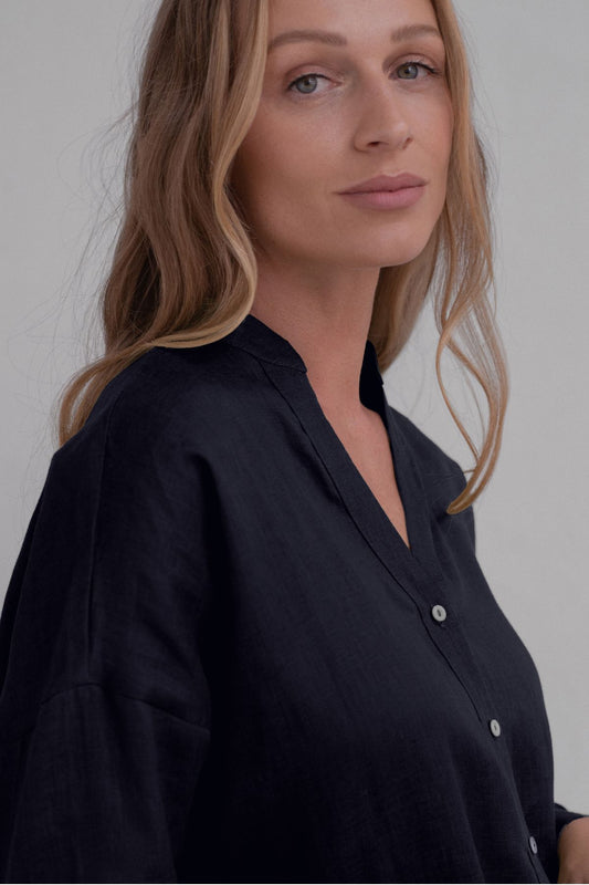 Women linen shirt Deep blue