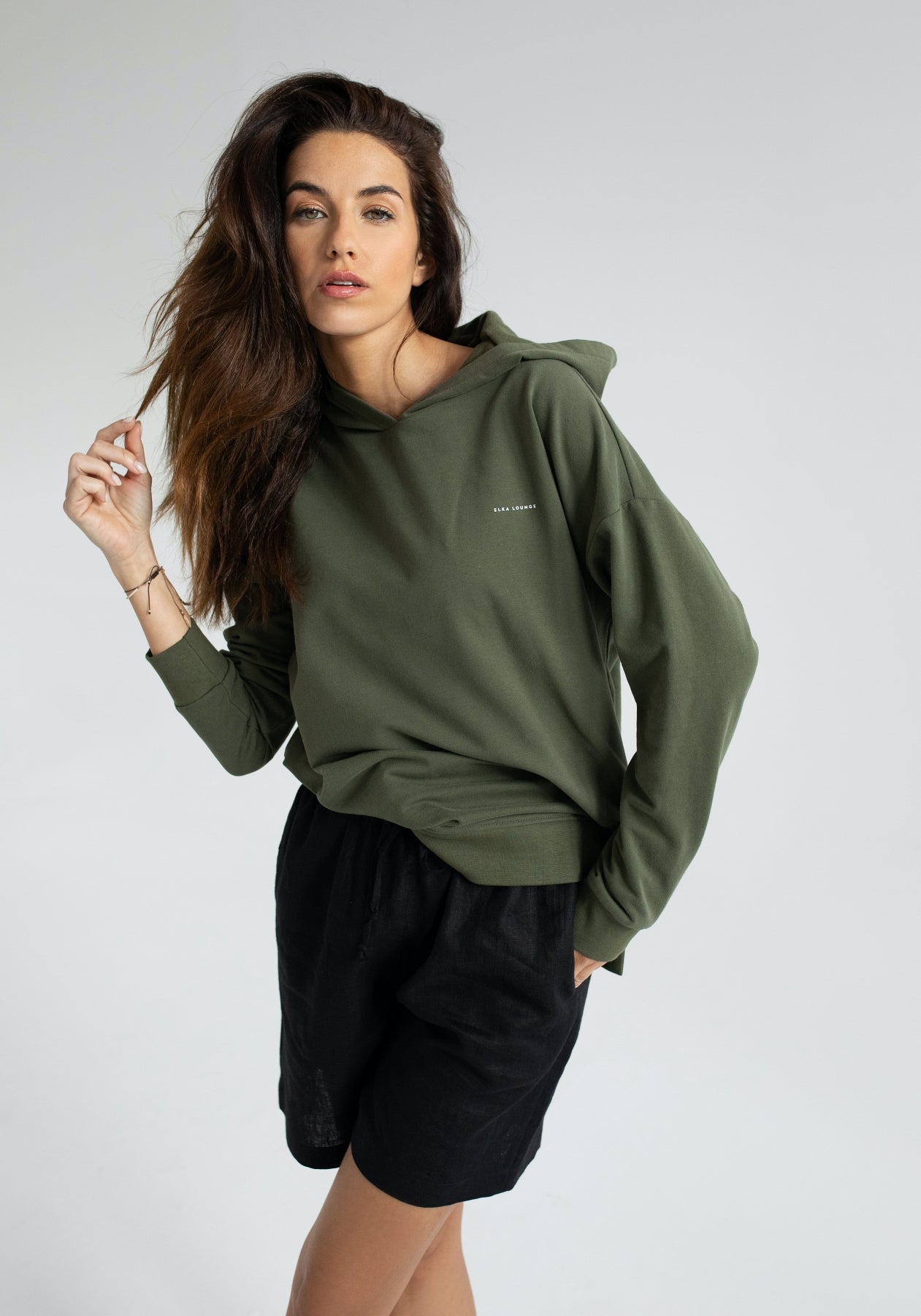 Women hoodie organic cotton Moss green - Oversized