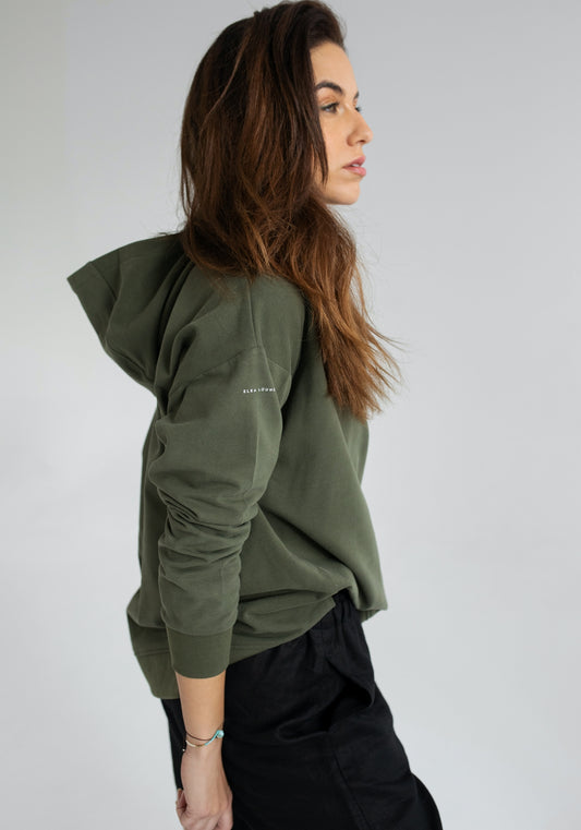 Dámska mikina s kapucňou z biobavlny Moss green - Oversized