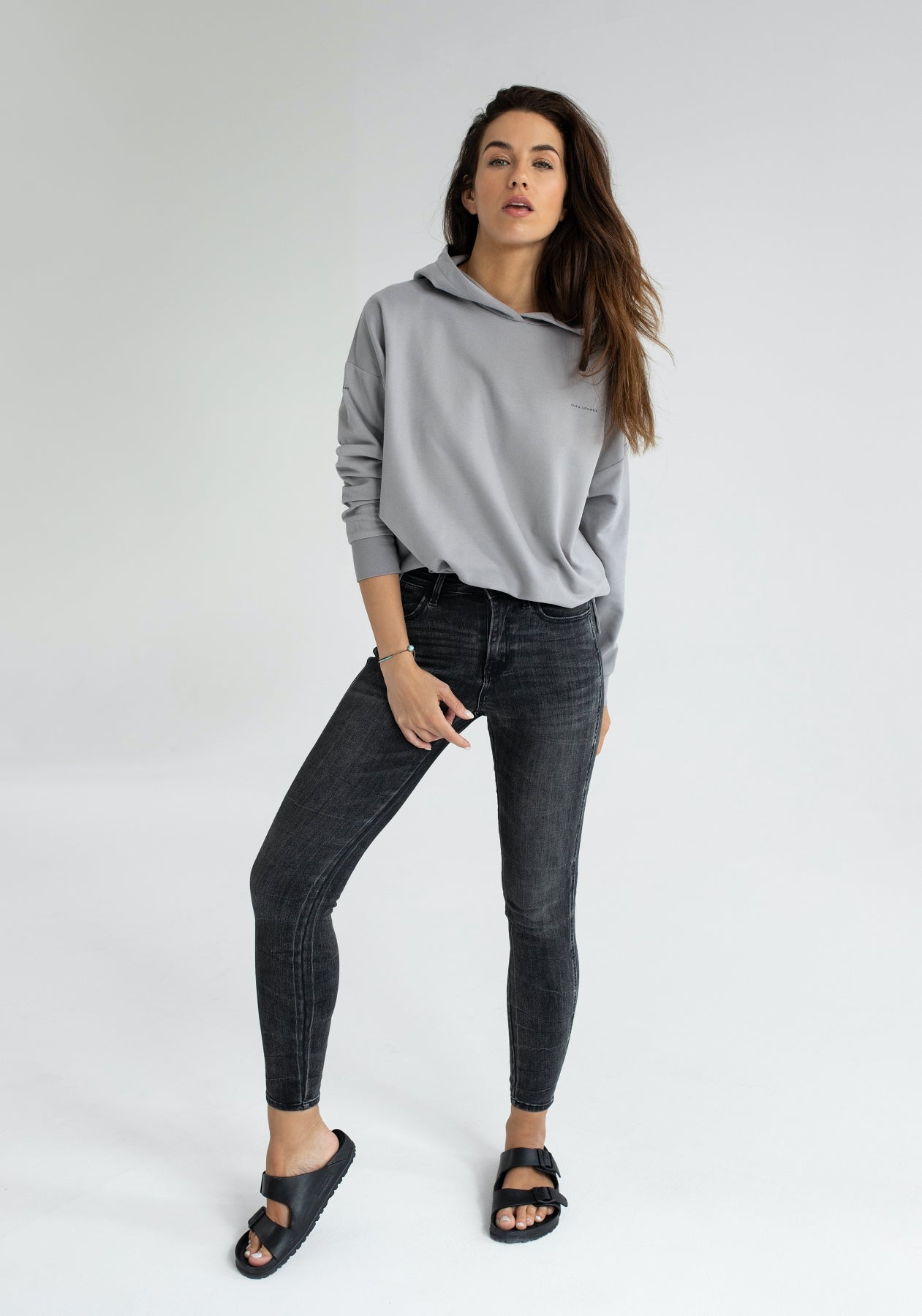 Dámská mikina s kapucí z biobavlny Light gray - Oversized