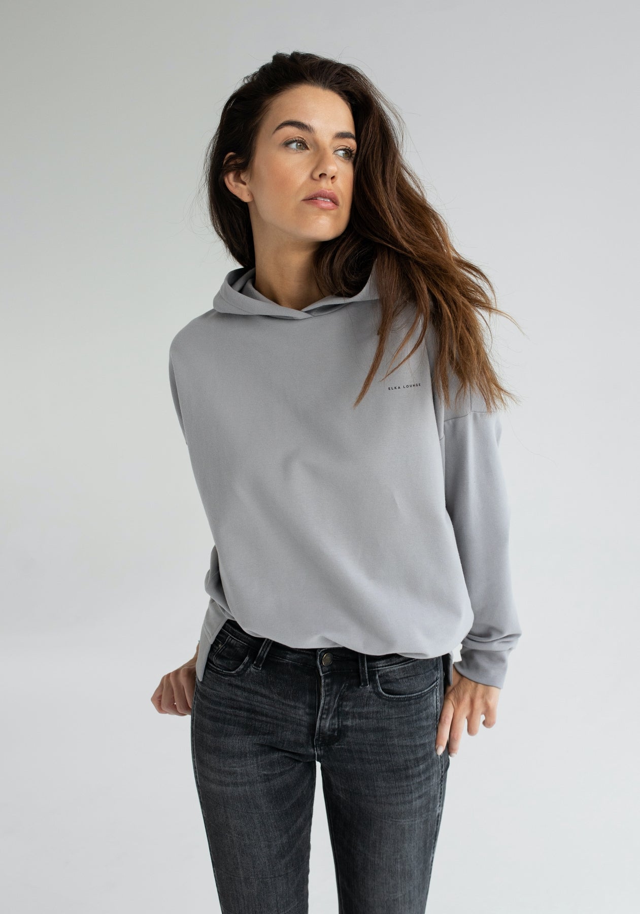 Dámská mikina s kapucí z biobavlny Light gray - Oversized