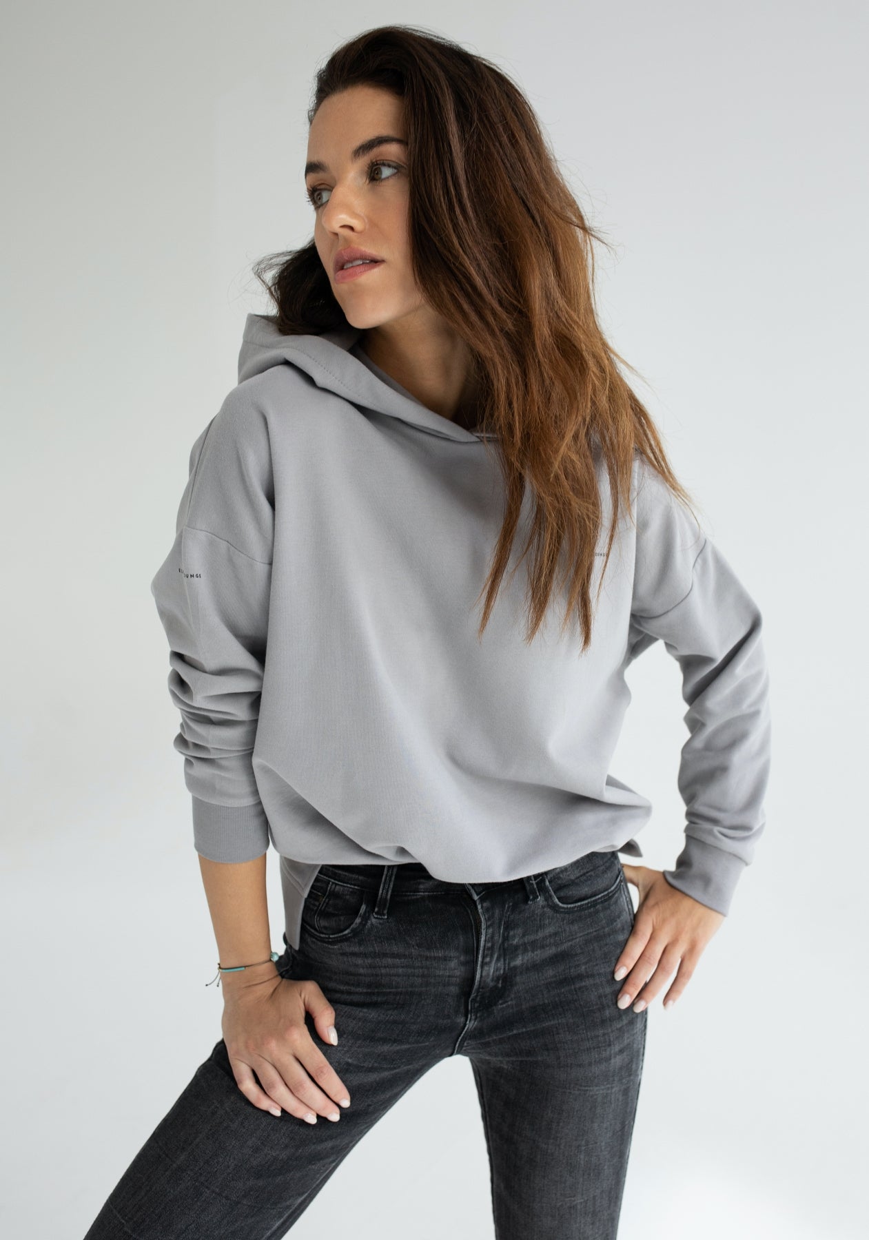 Dámská mikina s kapucí z biobavlny Light gray - Oversized