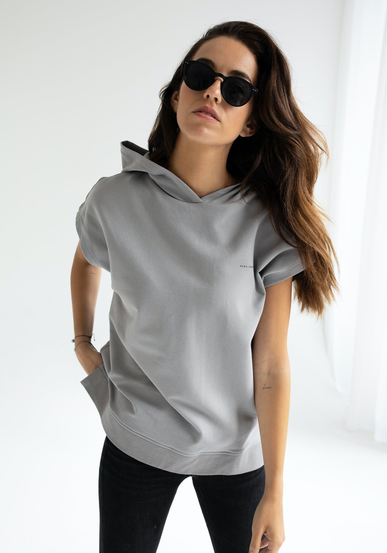 Dámská Mikina bez rukávu / vesta z biobavlny Light gray - Oversized