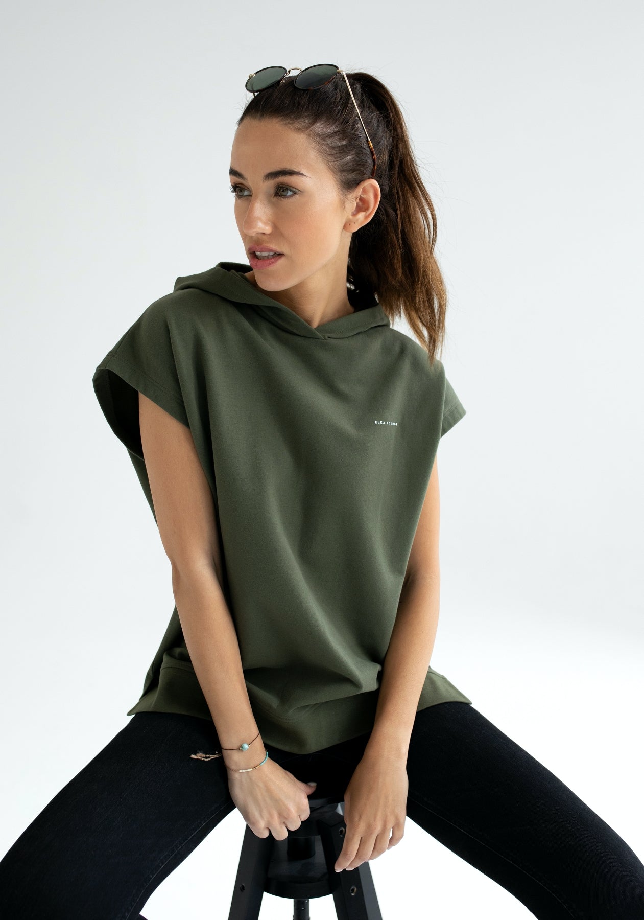 Women Bluza/kamizelka z bawełny organicznej Moss green - Oversized