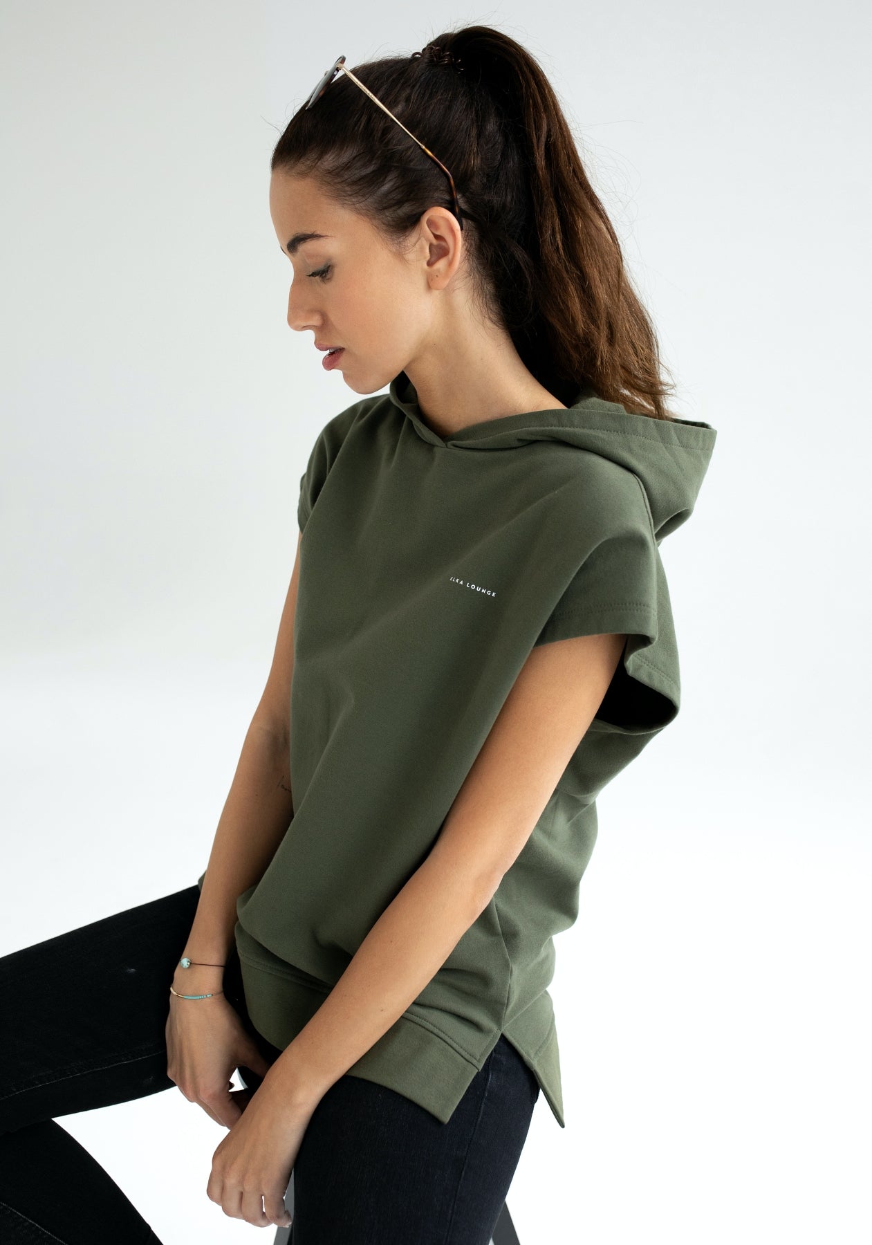 Women Bluza/kamizelka z bawełny organicznej Moss green - Oversized