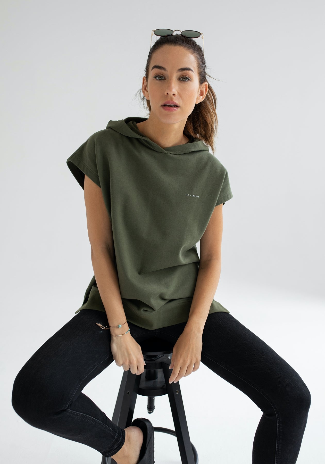 Women Bluza/kamizelka z bawełny organicznej Moss green - Oversized