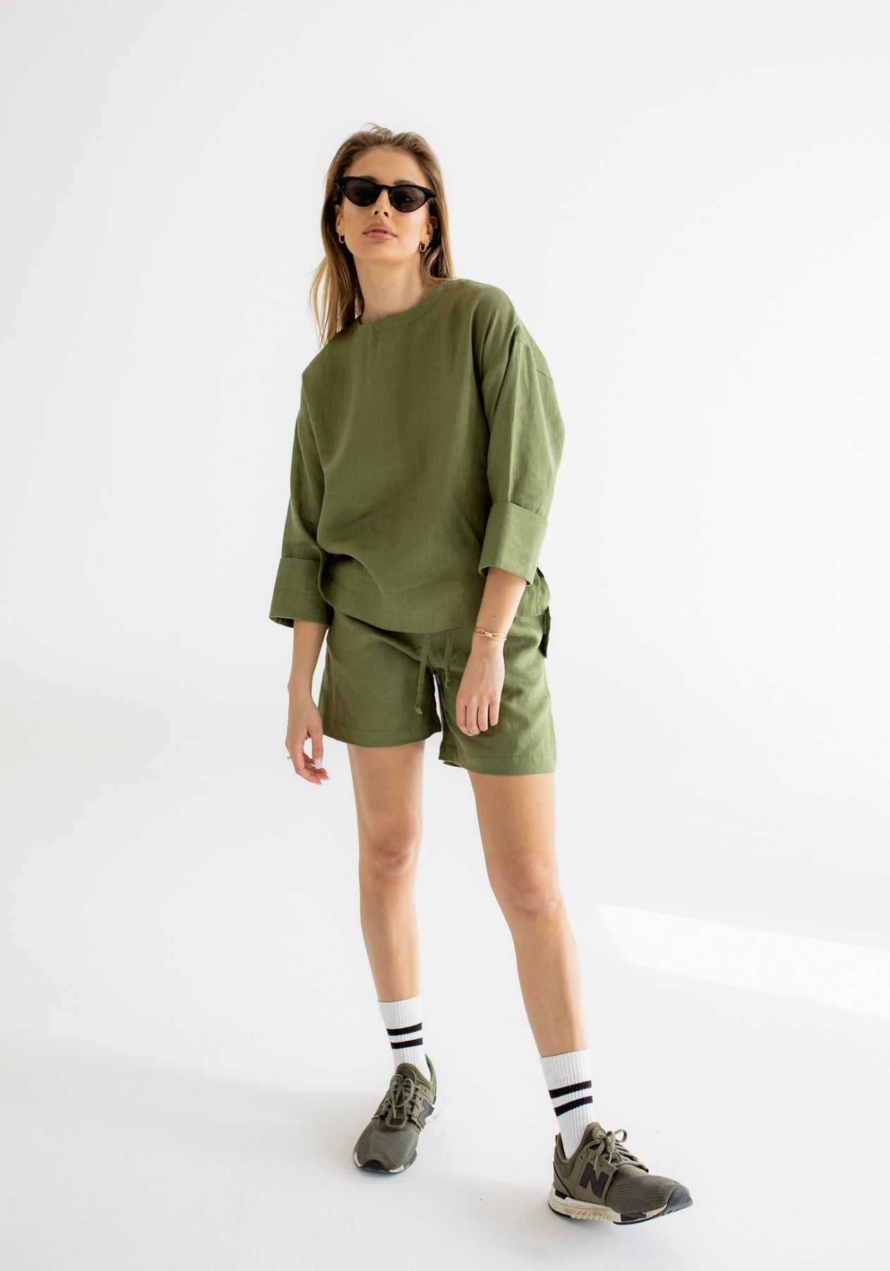 Women's linen top open back Moss green