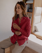 Women's loose fit linen shirt with collar
